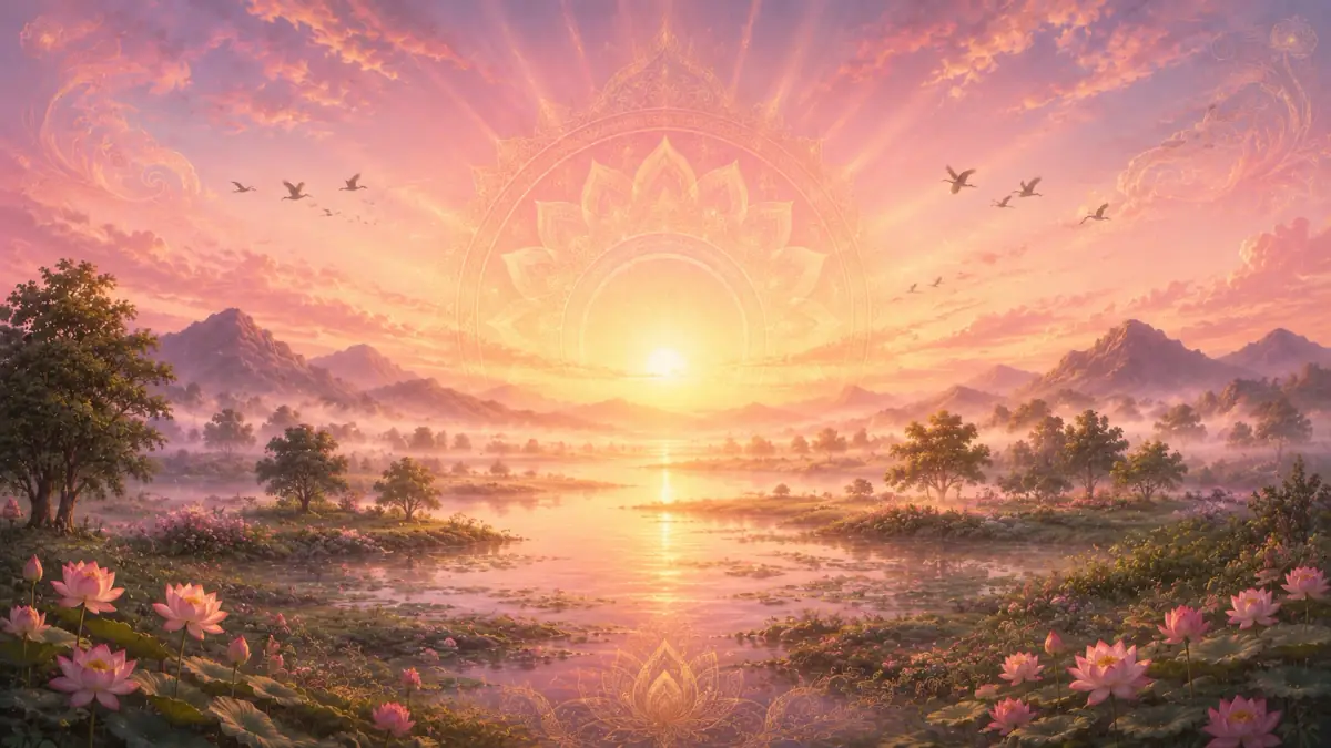 Symbolic dawn landscape for Ushas hymns